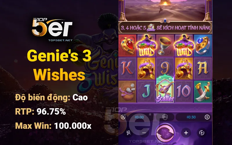 Top 10 Game Nổ Hũ Uy Tín 2026 - Giao Diện Hấp Dẫn, Thuật Toán Xanh Chín, RTP Cao 9 Genie's 3 Wishes